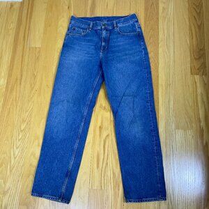 COS Jeans Straight Leg High Rise Mid Wash Pockets Short (30” waist)